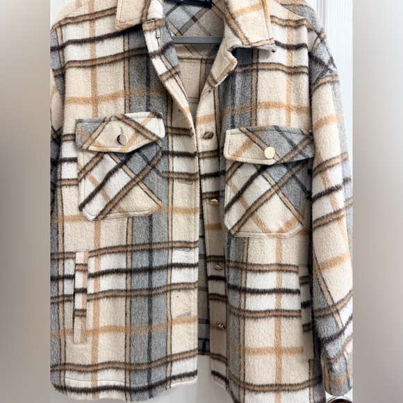 Zara Cream and Tan Plaid Jacket - Picture 3 of 4